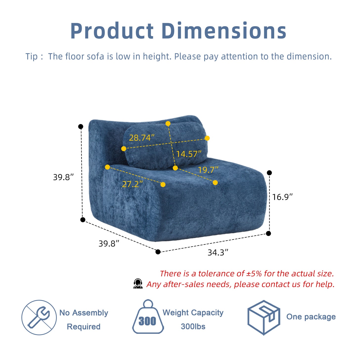 Compression Wave Sofa, Convertible Floor Sofa Bed, DIY Boneless Modular Sectional Sofa, No Assembly Required, Rabbit Velvet Fabric, With 1 Single Sofa,Blue