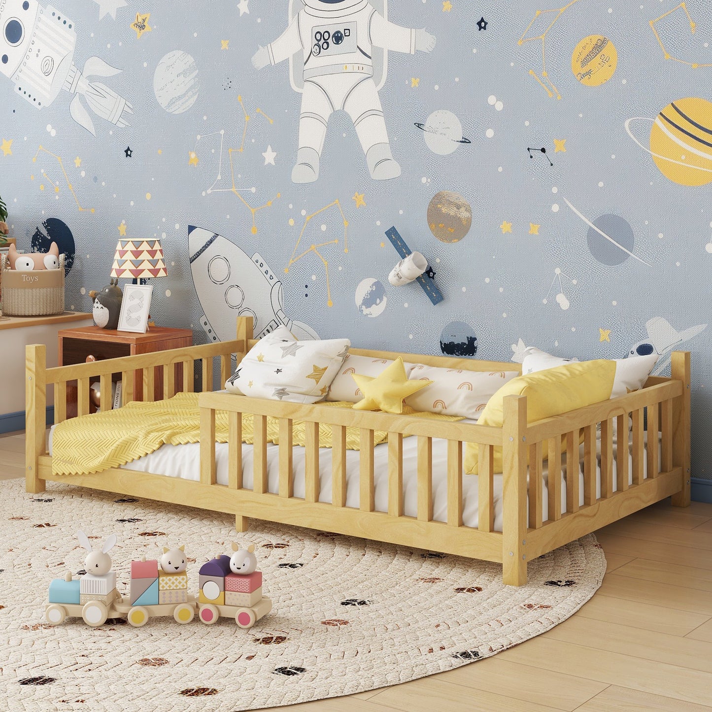 Twin House Bed With Light, Low Floor House Bed With Fence And Roof For Kids Boys Girls,NaturalExpect Arrive Date 2026 4 2 Old SKU W2593P296911