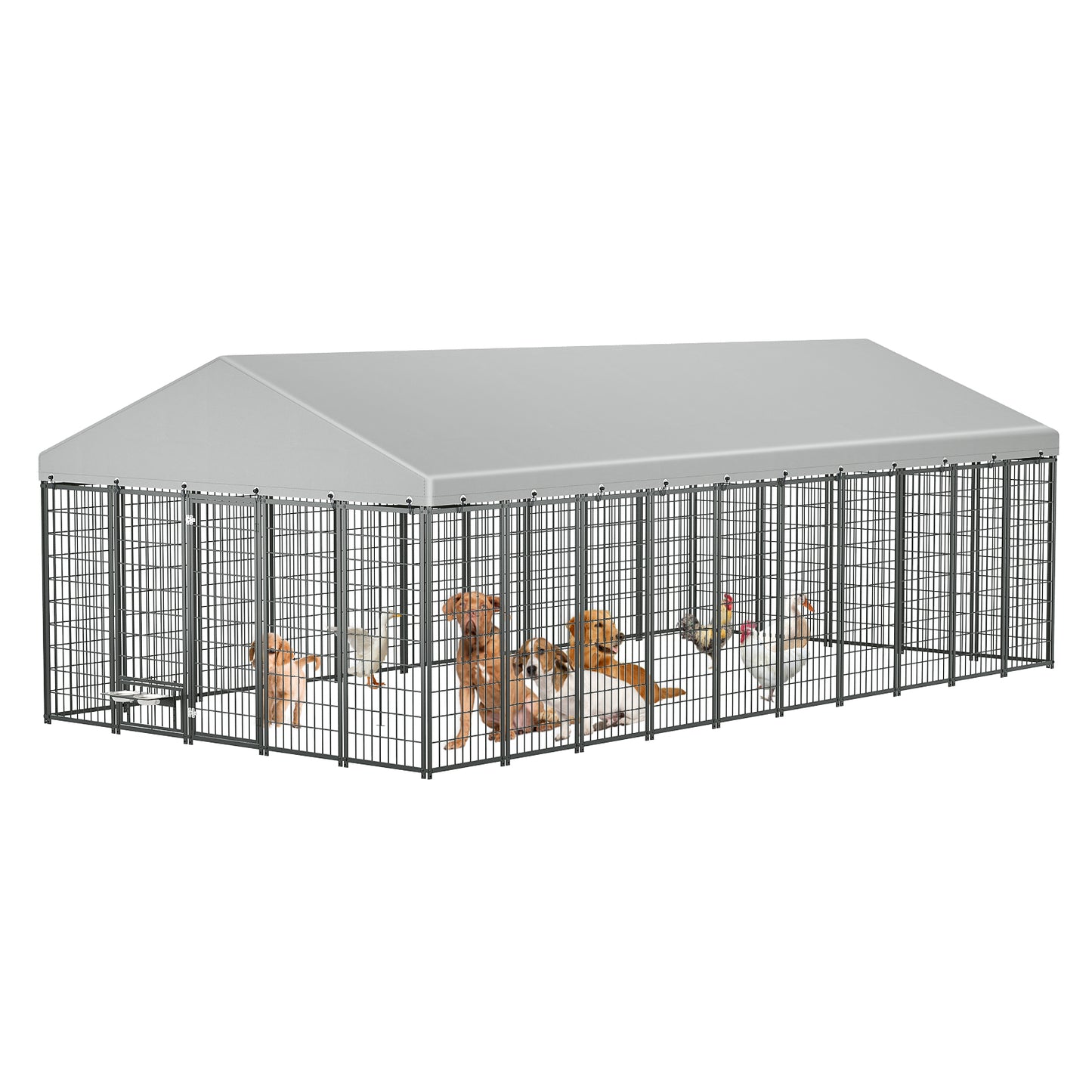 Large Dog Kennel Outdoor Pet Pens Dogs Run Enclosure Animal Hutch Metal Coop Fence With Roof Cover. 18.9 L X 9.61 W X 6.76 H.