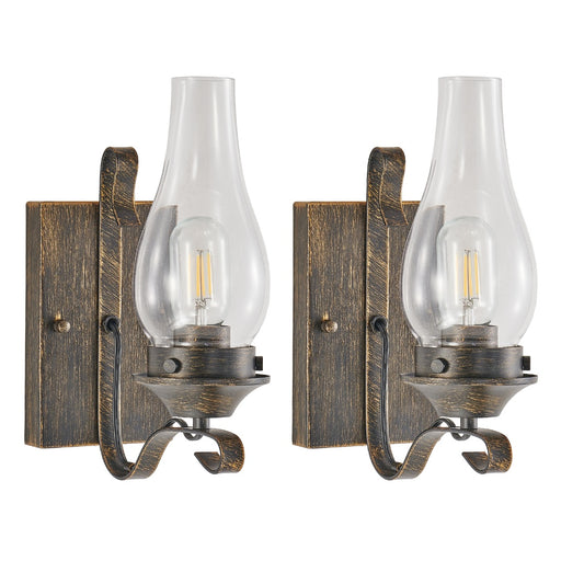 Only Supports Hardwired Rustic Farmhouse Wall Sconces Set Of 2, Vintage Industrial Plug-in Wall Lights With Clear Glass Shade, Black And Gold Finish For Bedroom, Living Room, Or Hallway No Bulbs