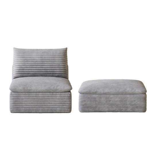 1 Middle Seat 1 Ottoman,Grey