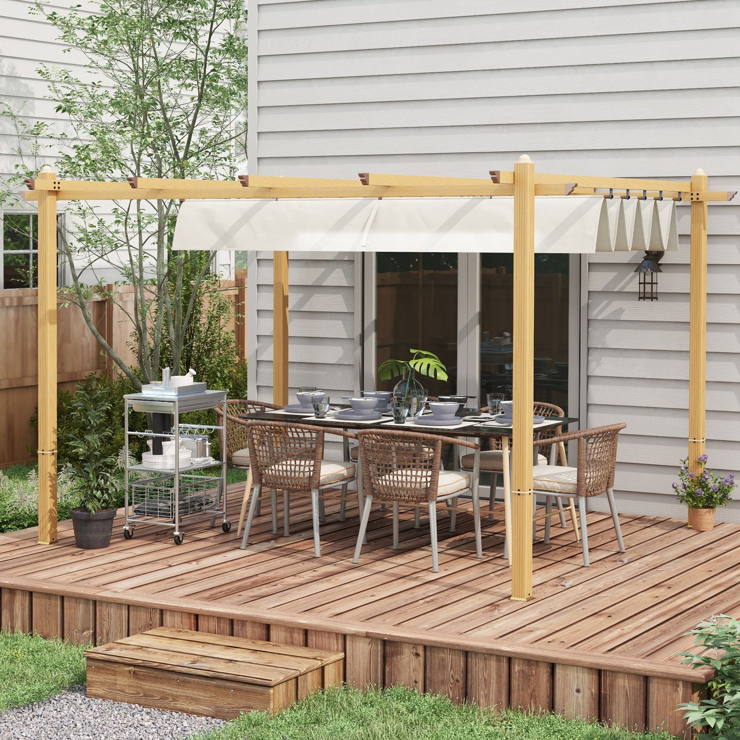 10' X 13' Retractable Pergola Canopy, Aluminum Pergola Sun Shade Shelter For Garden, Patio, Backyard, Deck, Cream