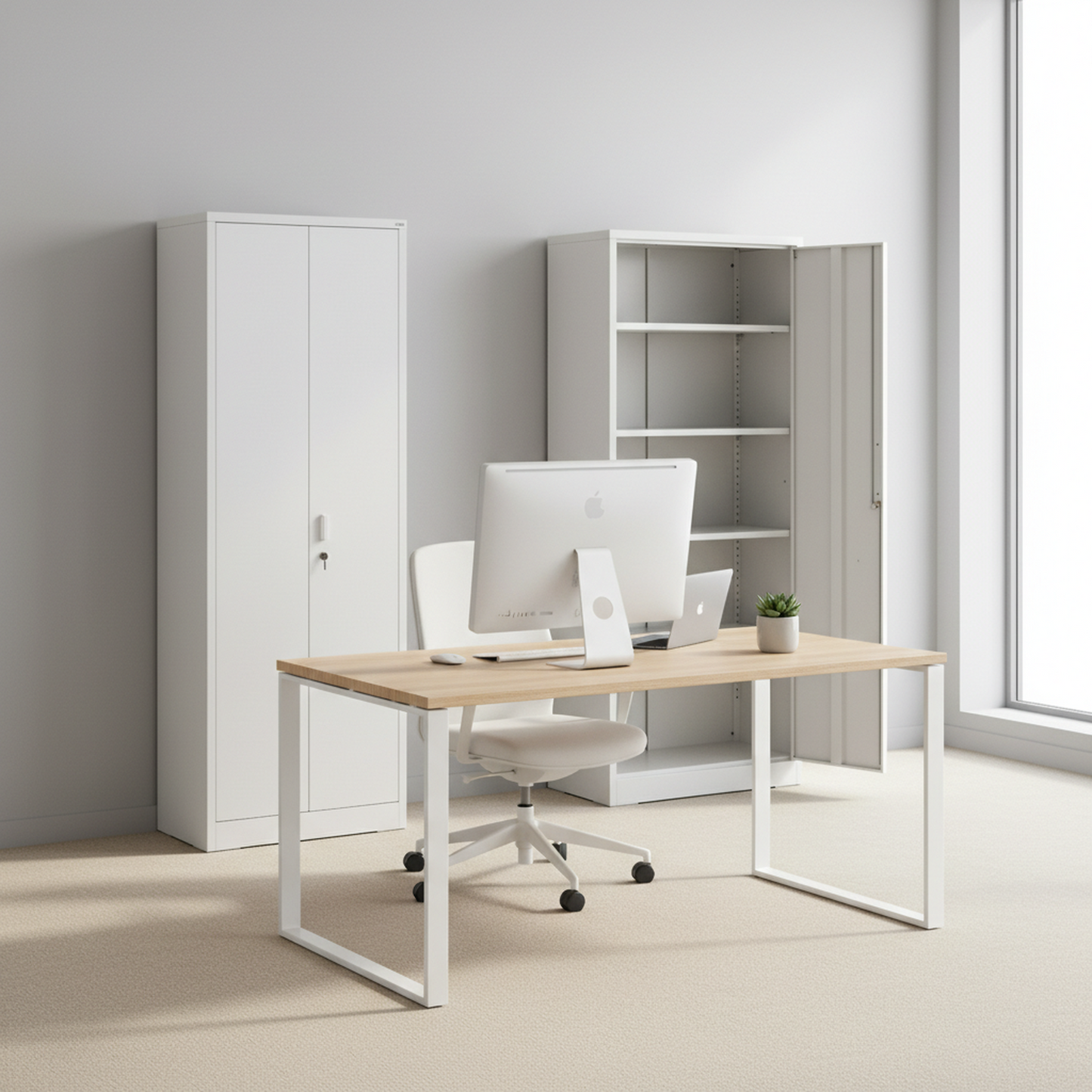 Container Furniture Direct Ironclad 71 Metal Storage Cabinet With Locking Doors And 4 Adjustable Shelves, Heavy-Duty Steel Cabinet For Garage, Laundry, Office, Or Warehouse, Cream White