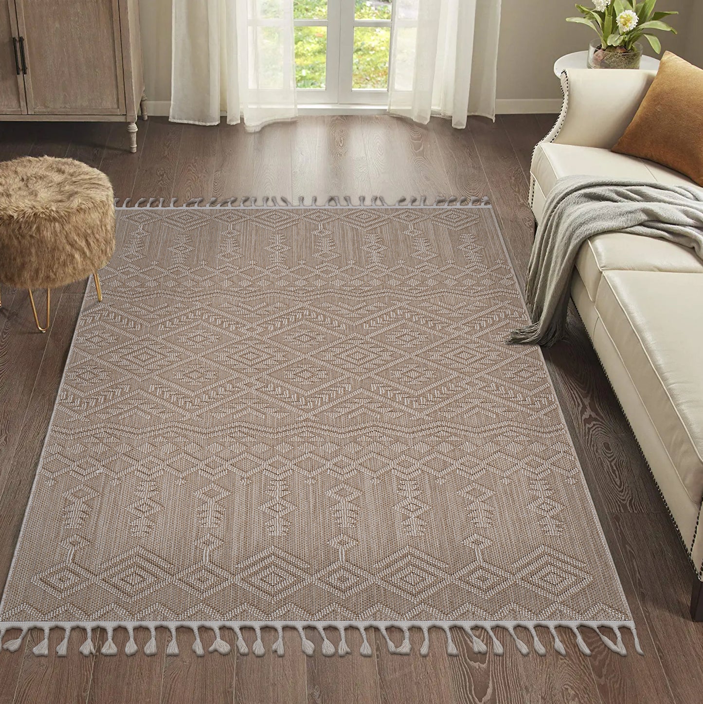 Guros 4X6 Natural Traditional Indoor Outdoor Area Rug