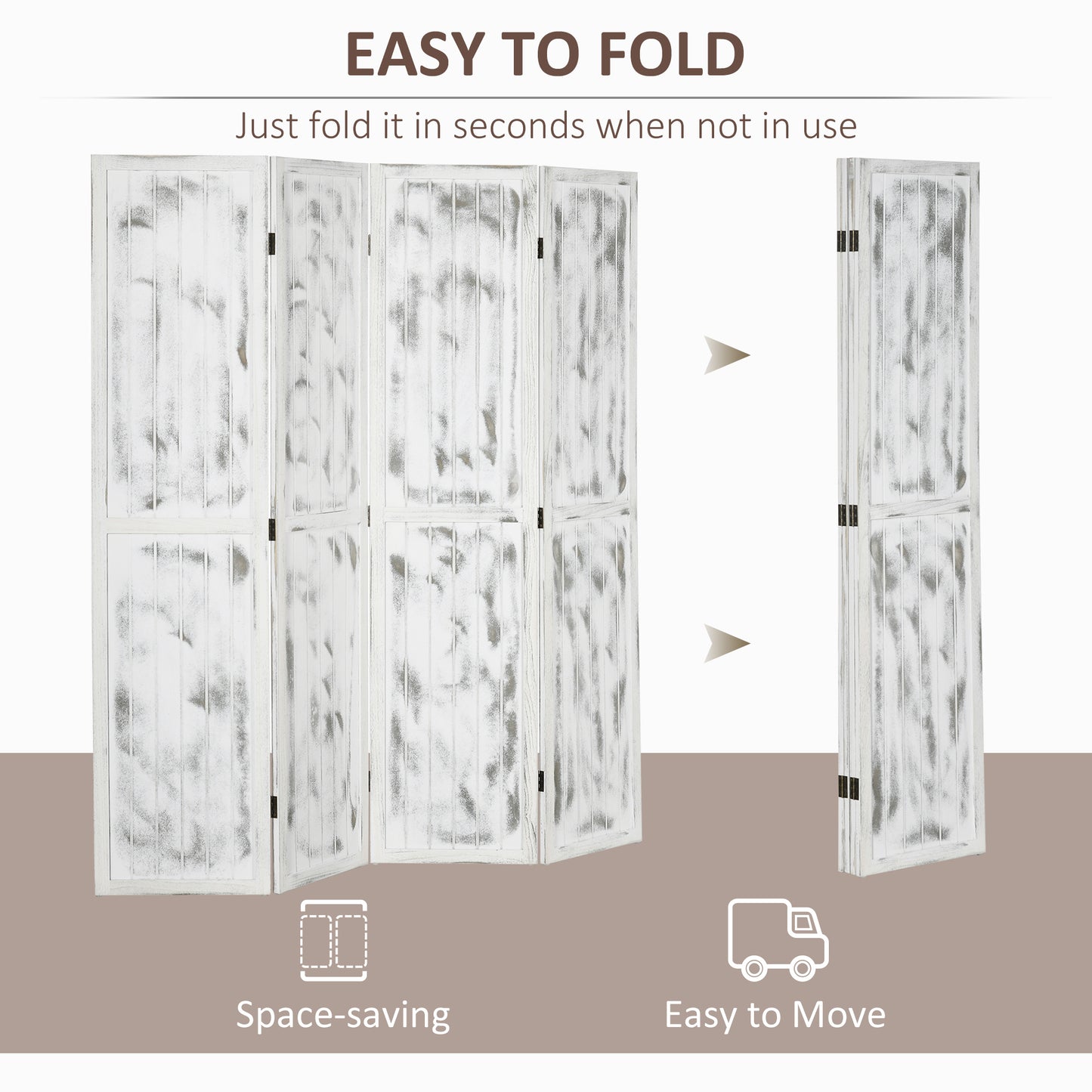 Screen Divider Room Divider Screen With Foldable Design For Indoor Bedroom Office 5.5' Rustic White