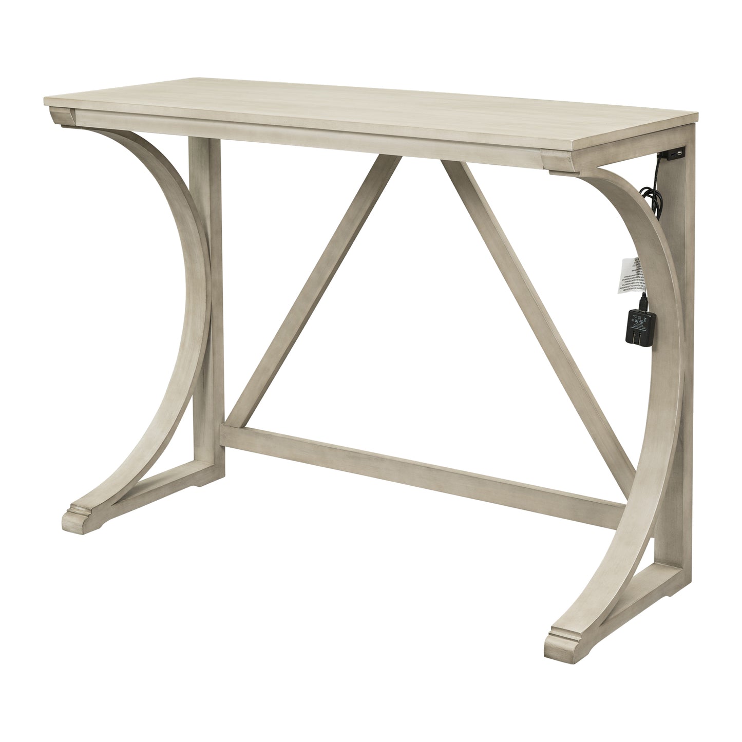 TOPMAx Farmhouse 3- Piece Counter Height Dining Table Set With USB Port And Upholstered Stools Milky White