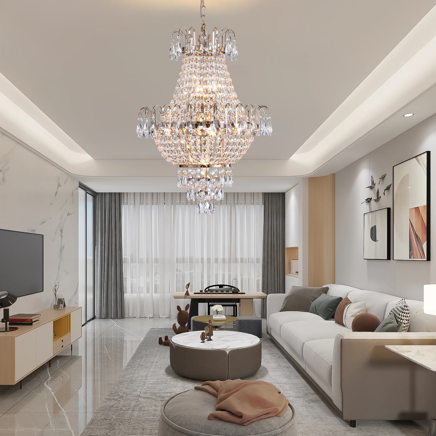Gold Crystal Chandeliers,Large Contemporary Luxury Ceiling Lighting For Living Room Dining Room Bedroom Hallway