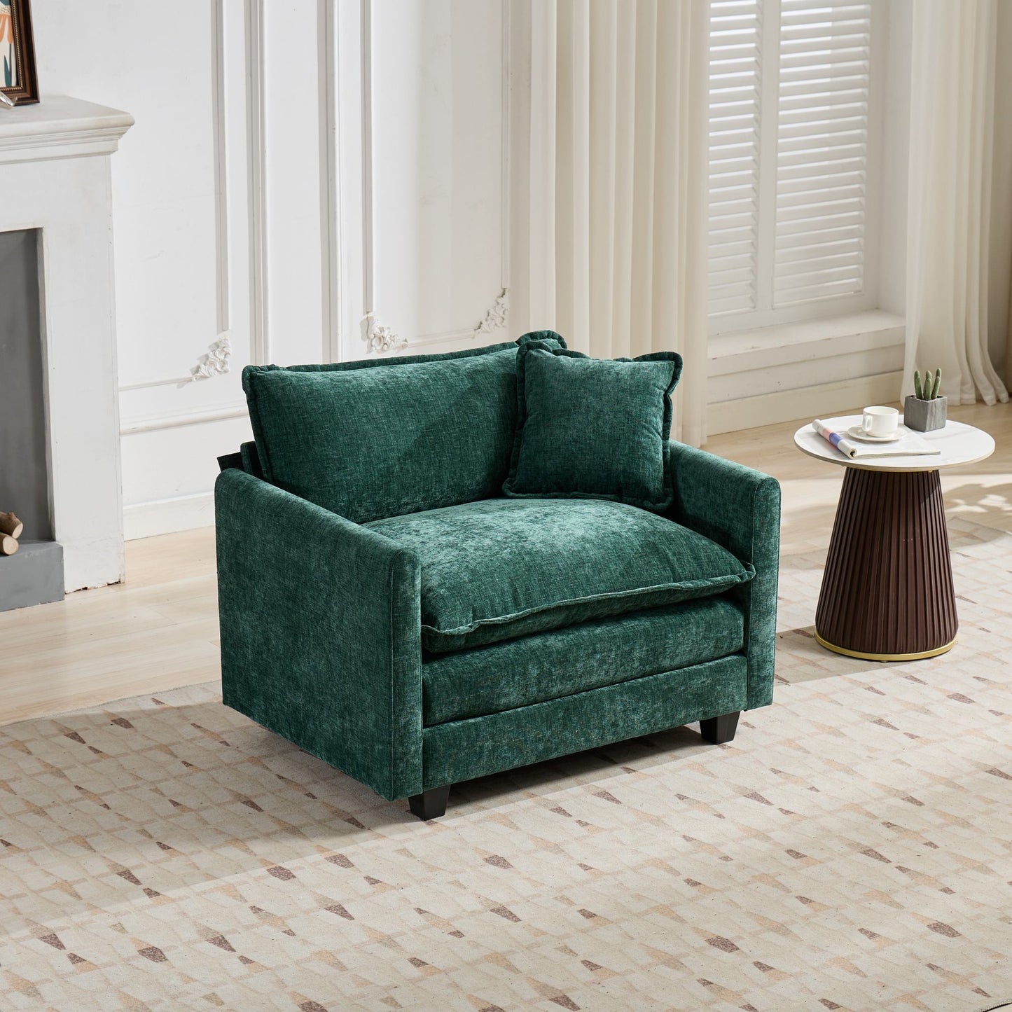 Cloud Sofa Single Seat Ottoman Is Not Included, Modern Sectional Couch, For Living Room Bedroom And Apartment, Comfy Double Layer Upholstered Seat Cushion, Breathable Chenille Fabric, Green