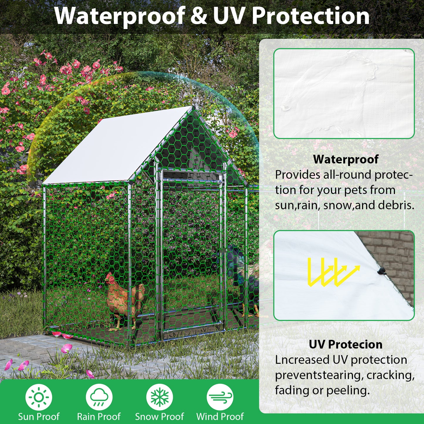 16x3FT Metal Chicken Coop Run Hen House Poultry Habitat Cage W Cover