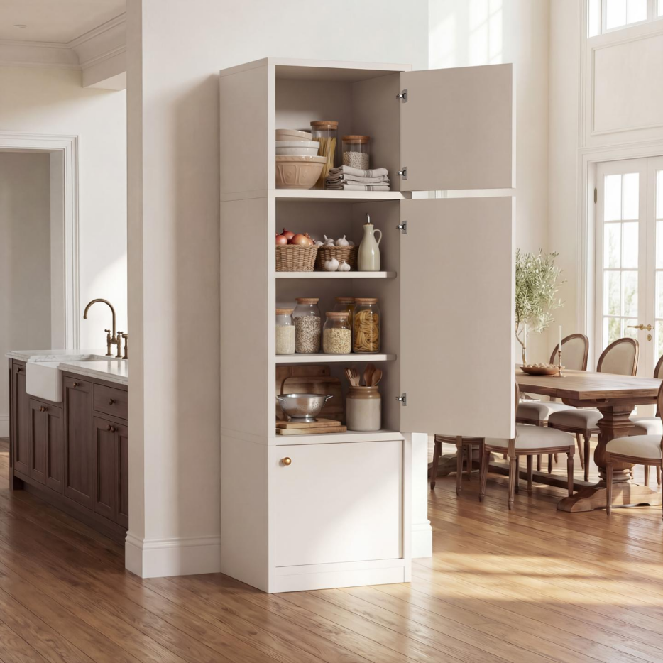 Tall Narrow Pantry Cabinet 71 Inch Freestanding Storage Cabinet With Doors And Shelves, Adjustable Shelves, Drawer & Anti-Tip Kit, E1-Grade Wood, Warm White For Bathroom Storage Cabinet, Small Spaces