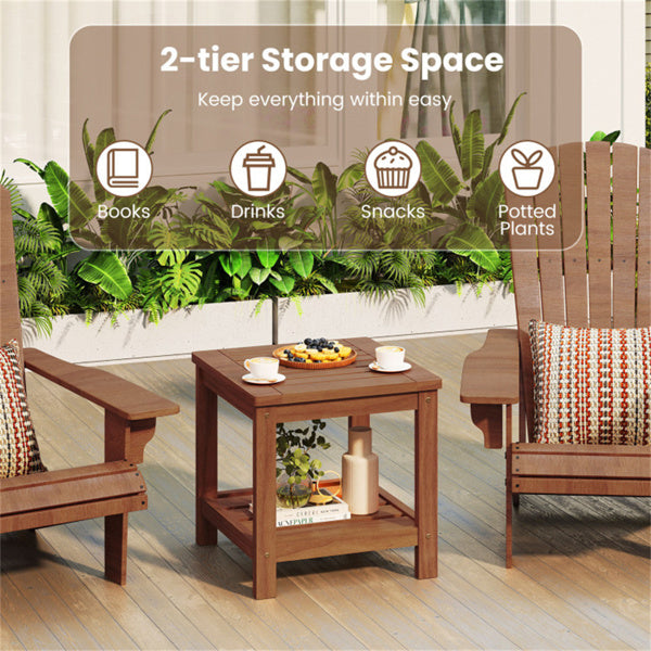 Versatile 2-Tier Wooden Side Table, Easy Assembly Nightstand For Garden Living Room Poolside