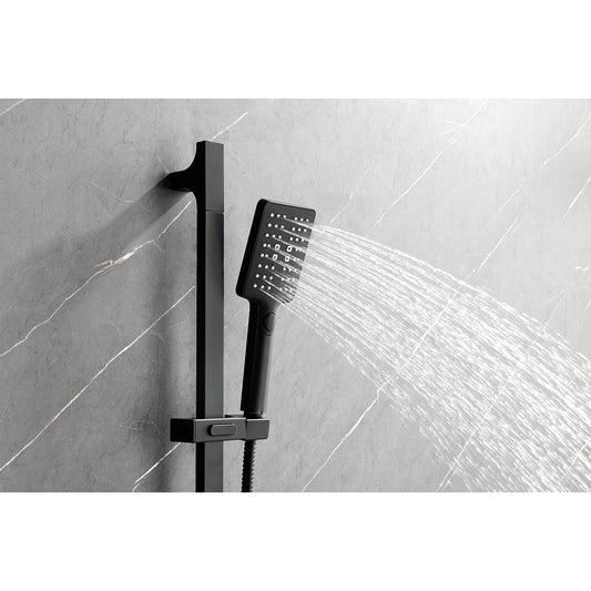 Shower System With Shower Head, Hand Shower, Slide Bar, Bodysprays, Shower Arm, Hose, Valve Trim, And Lever Handles