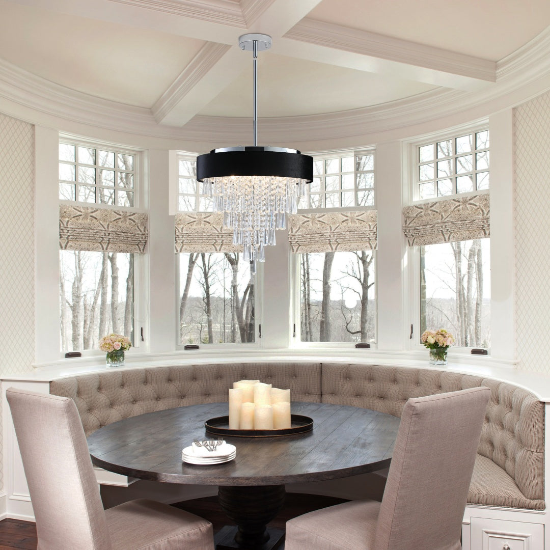 18-inch Modern Crystal Chandelier With Black Imitation Velvet Anti-Glare Shade, Adjustable Height, 8-Light G9 Base For Dining Room, Living Room, Or Bedroom Bulb Not Included