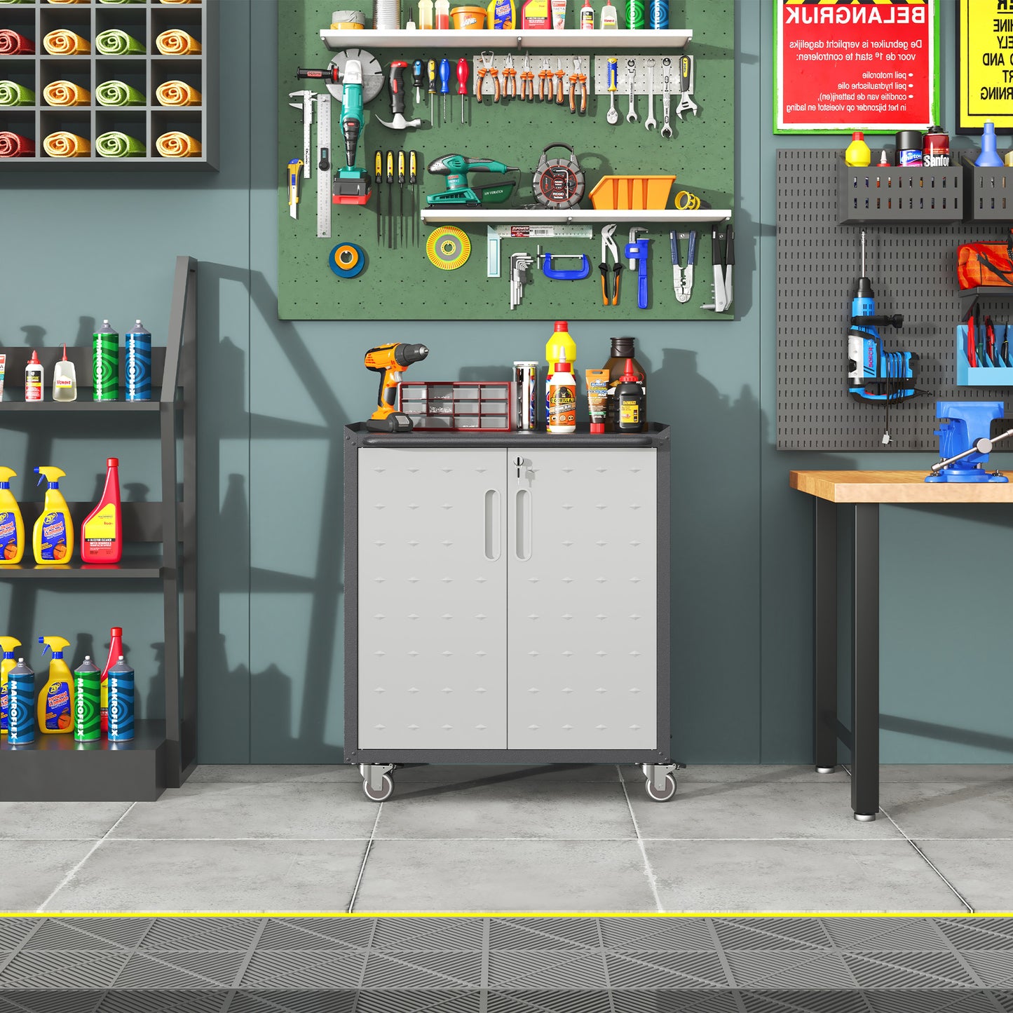 Heavy-Duty Metal Garage Storage Cabinet With Wheels - Sturdy And Durable Tool Storage Cabinet For Garage, Office, And Home Organizer Solutions