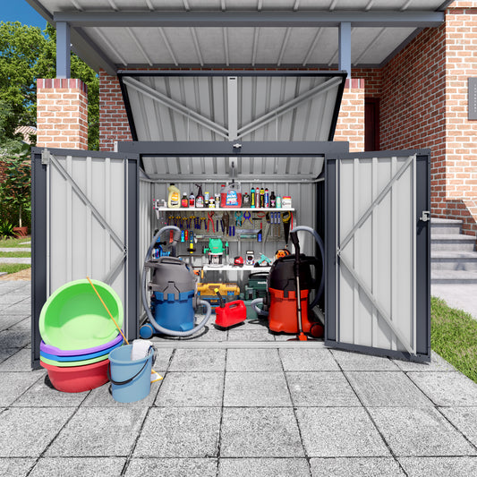 Outdoor Trash Can Storage Shed For 2 Bins Metal Garbage Bin Enclosure Waterproof Outdoor Trash Storage Cabinet Small Generator Shed For Garden Yard Outdoor Waste Bin Storage Box