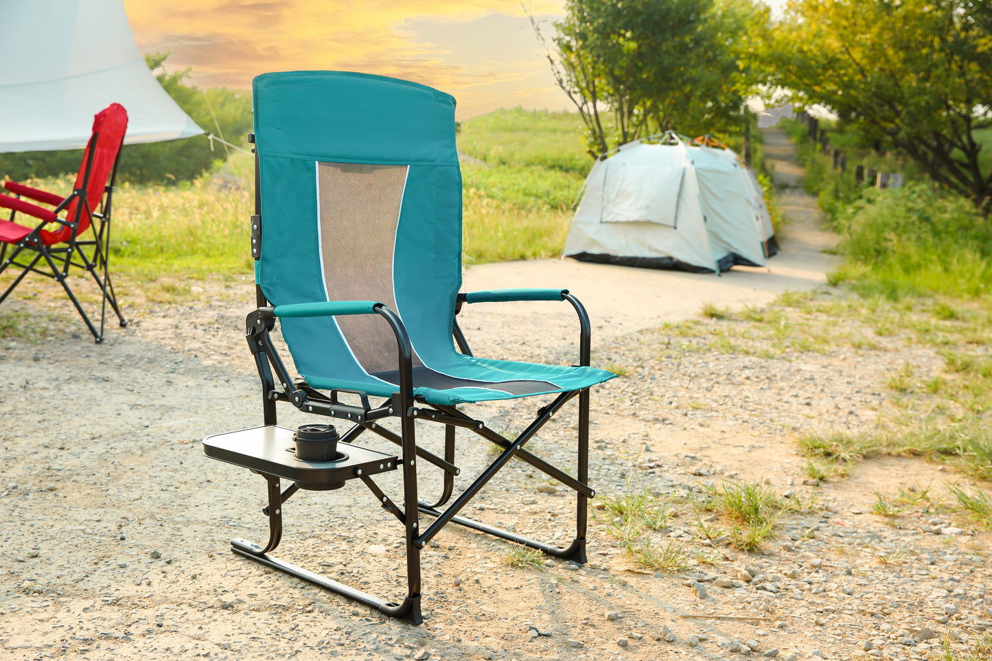 Camping Directors Chair, Heavy Duty,Oversized Portable Folding Chair With Side Table, Pocket For Beach, Fishing Trip,Picnic,Lawn Blue