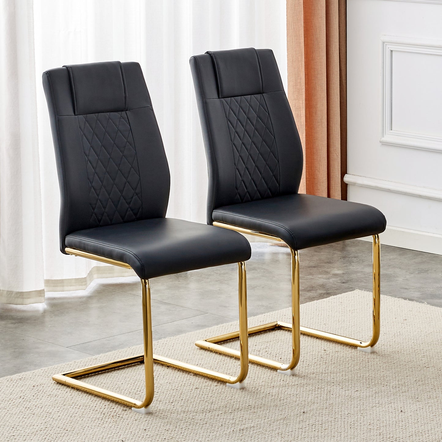 Modern Dining Chairs With Faux Leather Padded Seats,dining Room Chairs,gold Metal Leg Upholstered Chairs,suitable For Kitchens,living Rooms,bedrooms,and Offices,set Of 6 Black PU Leather C-001