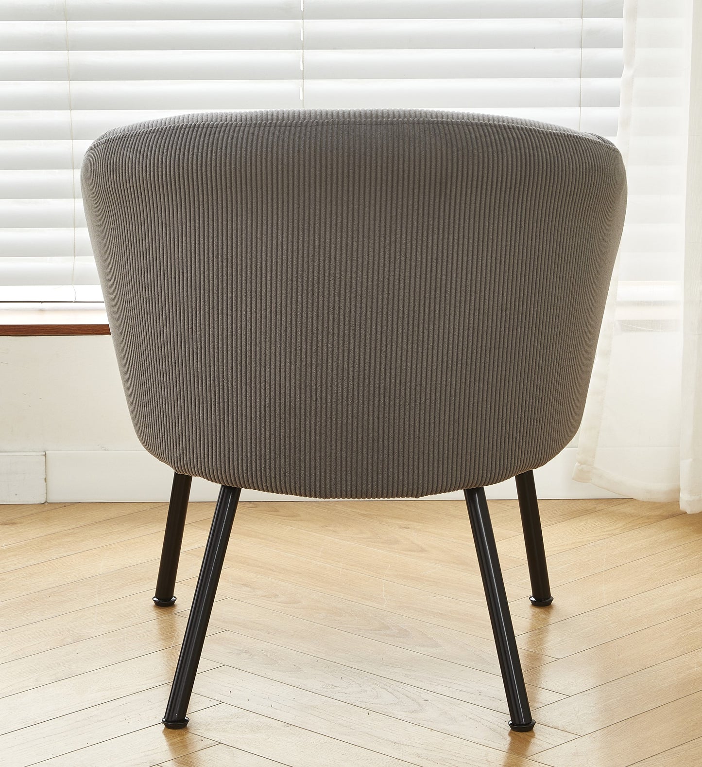Corduroy Accent Chair With Black Metal Legs, Modern Upholstered Armchair, Comfy Barrel Chair For Living Room Bedroom