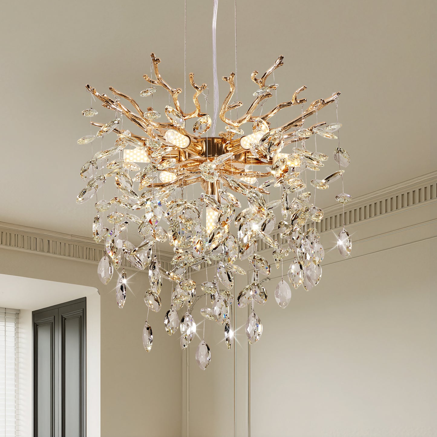 Modern Tree Branch Crystal Chandelier Luxury Gold Crystal Pendant Lighting 18 Contemporary 7-Light Chandeliers For Dining Room Kitchen Bedroom Living Room