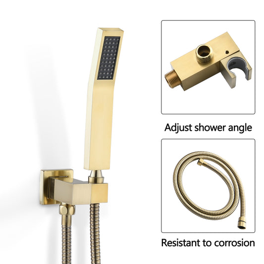 Shower Set Brushed Gold 10 Inch Bathroom Deluxe Shower Mixer Shower Combination Set Wall Mounted Shower Head System Shower Faucet