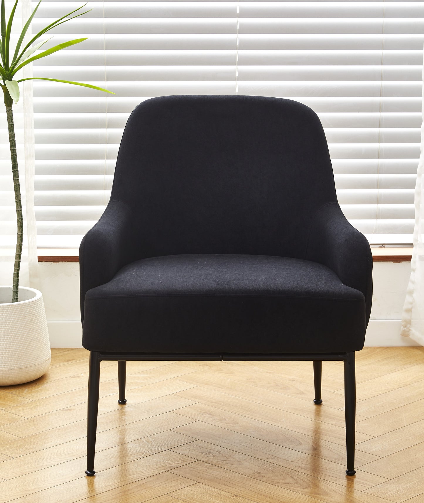 Black Velvet Accent Chair, Modern Upholstered Armchair With Metal Legs, Comfy Side Chair For Living Room Bedroom