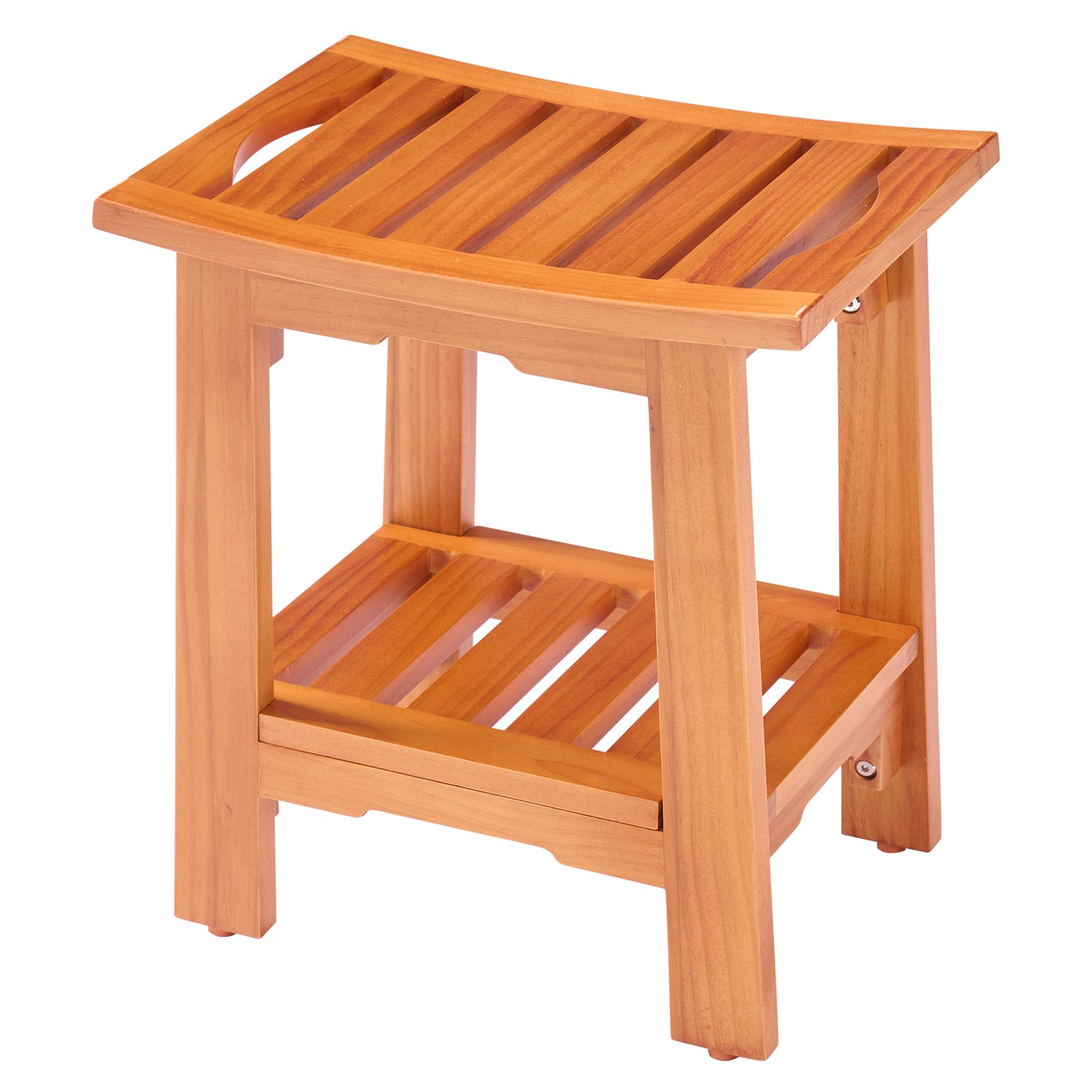 18-inch Solid Wood Bathroom Stool, Featuring A Wooden Seat Suitable For Use In The Shower And Vanity Area
