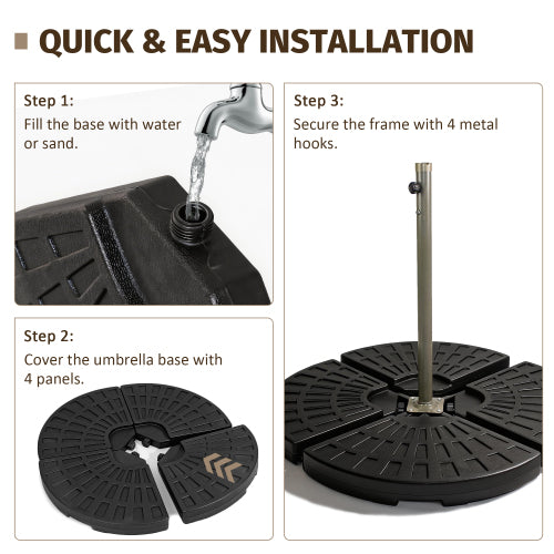 Heavy-Duty Fan-Style Cantilever Umbrella Base, 4-Panel Refillable With Water-Sand -220 Lbs- Weatherproof HDPE With Metal Lock Hooks, Stackable & Portable, Black -For Backyard, Lawn, Pool