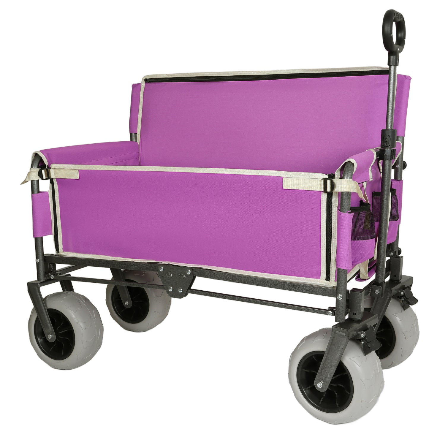 3- In- 1 Heavy- Duty Convertible Folding Wagon Cart With Bench Seat & Storage - 500lbs 180L Capacity Utility Wagon All- Terrain Wheels For Camping Beach Sports Garden Fish Purple