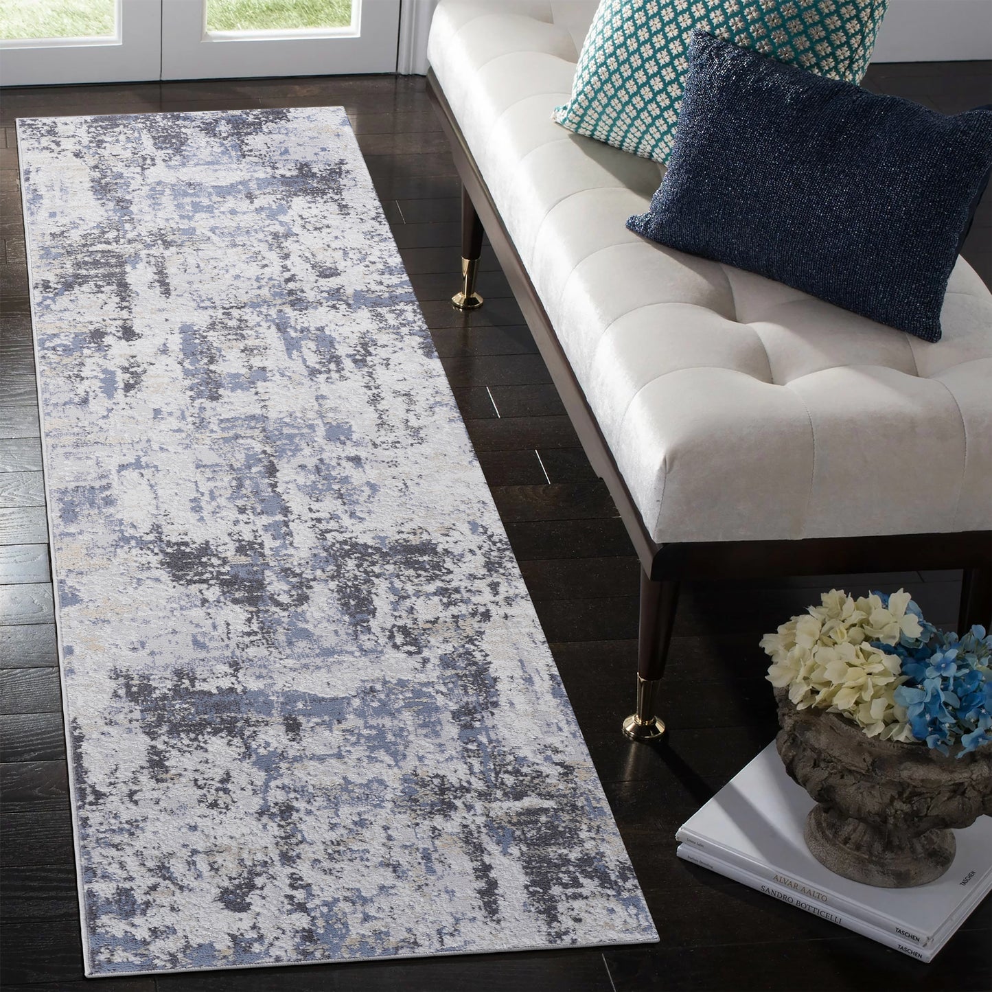 PAYAS 2X8 Grey Denim Abstract Runner Rug