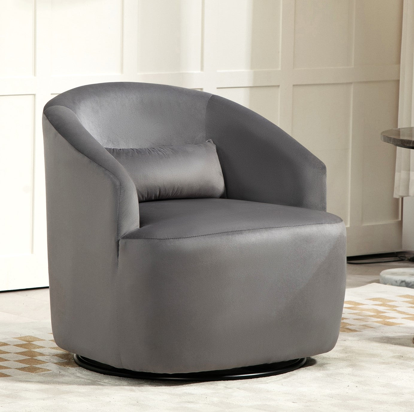 361 Degree Swivel Barrel Accent Chair, Velvet Upholstered Curved Armchair, Fully Assembled Contemporary Leisure Chair For Living Room Bedroom Office