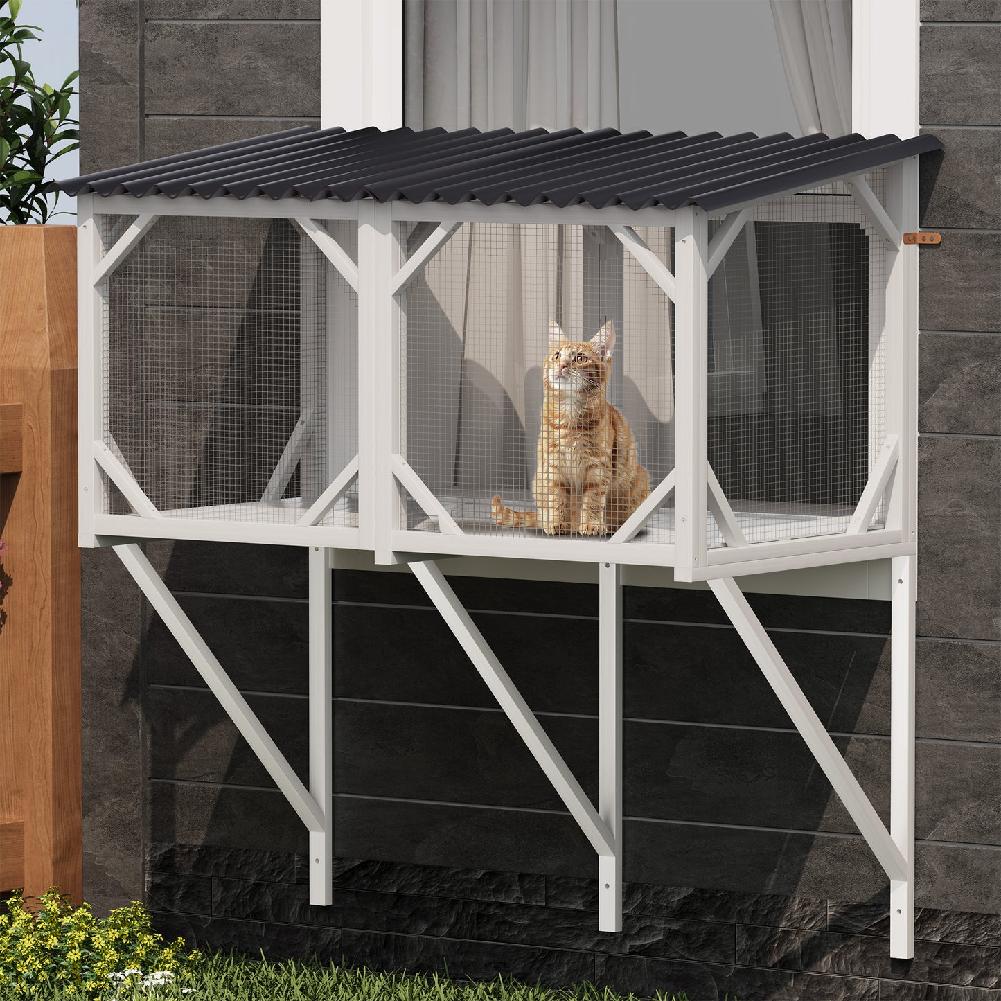 Cat Window Box, 43.3 Catio Outdoor Cat Enclosure For Sunbathing, Napping & Viewing, Window Perch For Large Indoor Cats - All Weather Use, Cat Cage
