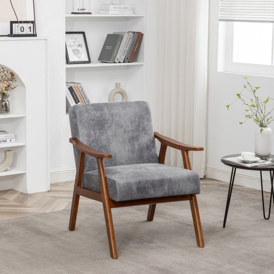Accent Chair With Microfiber Upholstery And Solid Wood Frame, Classic Mid-Century Modern Living Room Furniture For Extra Seating, Grey