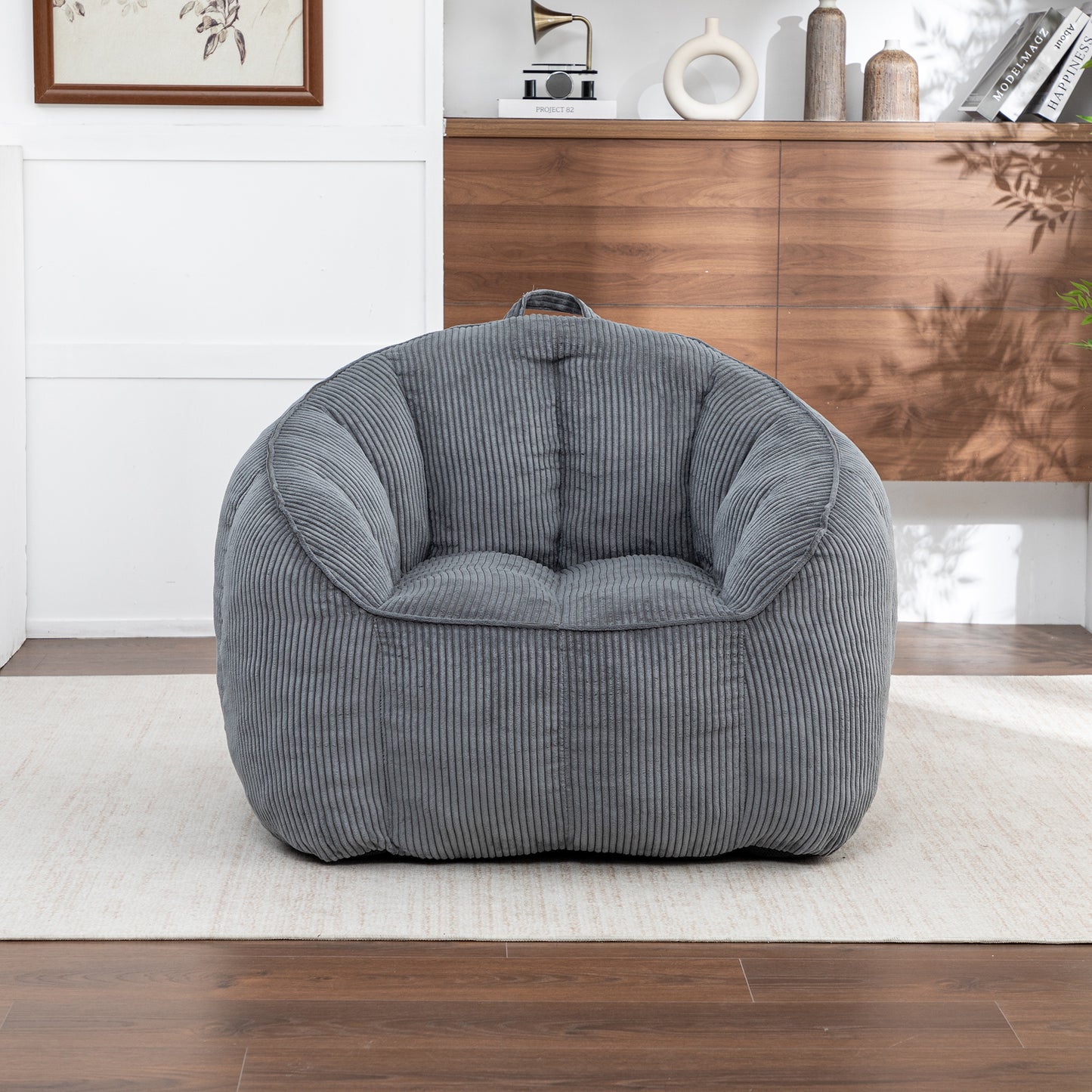 Giant Bean Bag Chair Sofa For Adults Teens, Comfy Corduroy Large Bean Bag Chairs With Armrests For Bedroom Living Room,BeanBag Lazy Sofa Couch Chairs With Filler Included