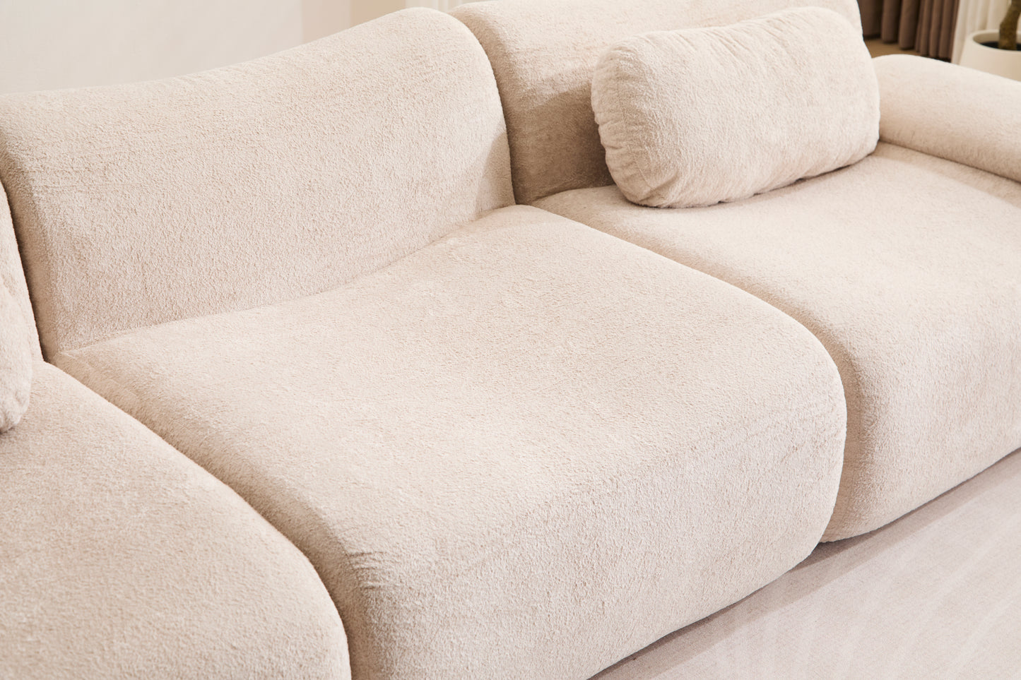 Compression Wave Sofa, Convertible Floor Sofa Bed, DIY Boneless Modular Sectional Sofa, No Assembly Required, Rabbit Velvet Fabric, With 1 Single Sofa, Beige