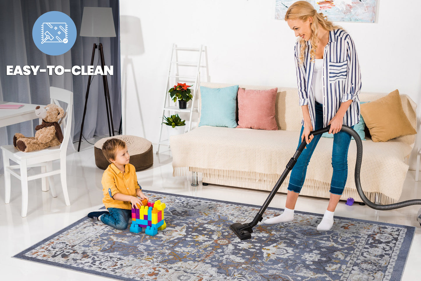 PAYAS 6X9 Blue Traditional Area Rug