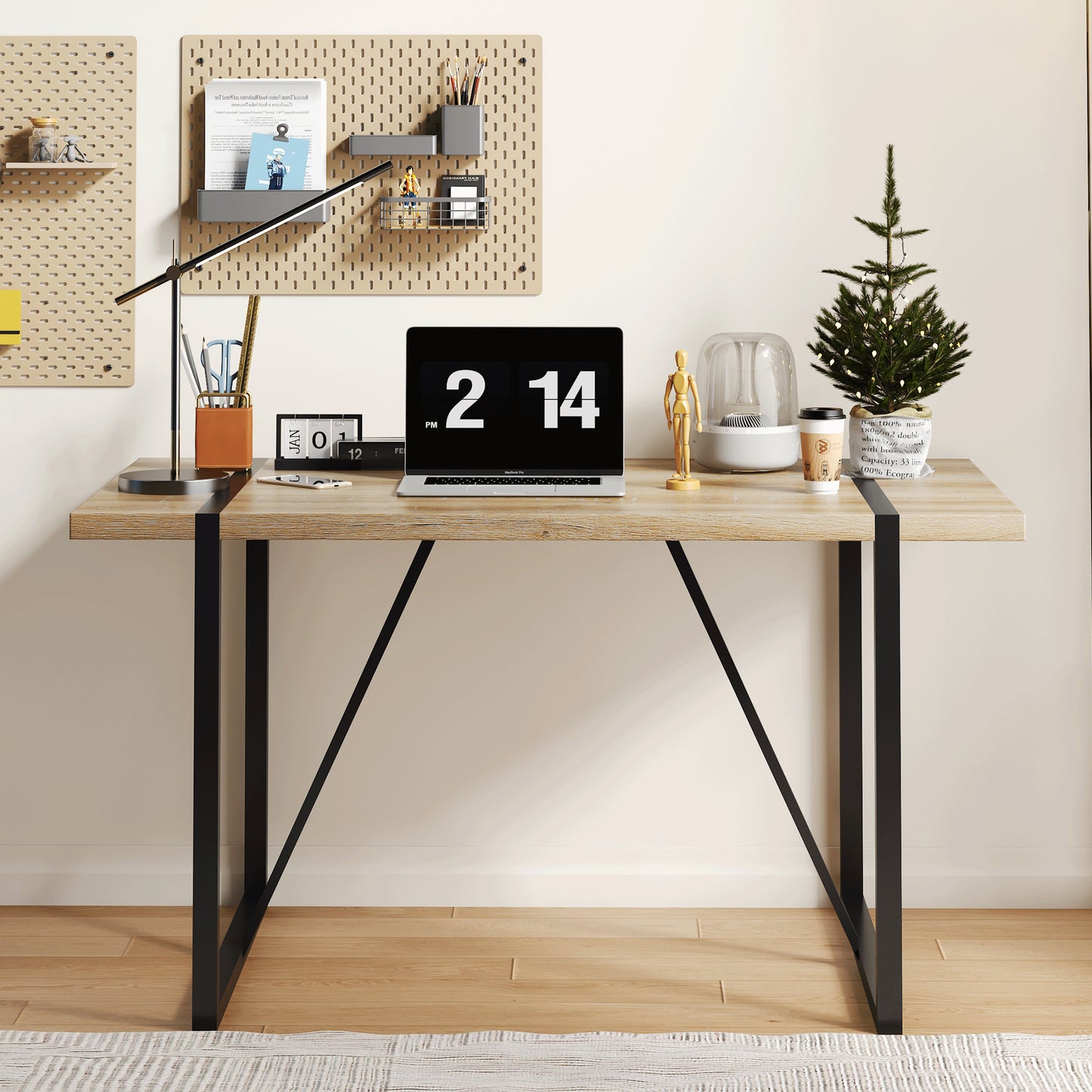 Rustic Industrial Rectangular Wood Dining Table For 4-6 Person, With 1.5 Thick Engineered Wood Color Tabletop And Black Metal Legs,Desk For Kitchen Dining Living Room, 55.1 X 31.4 X 29.9 1529W115172