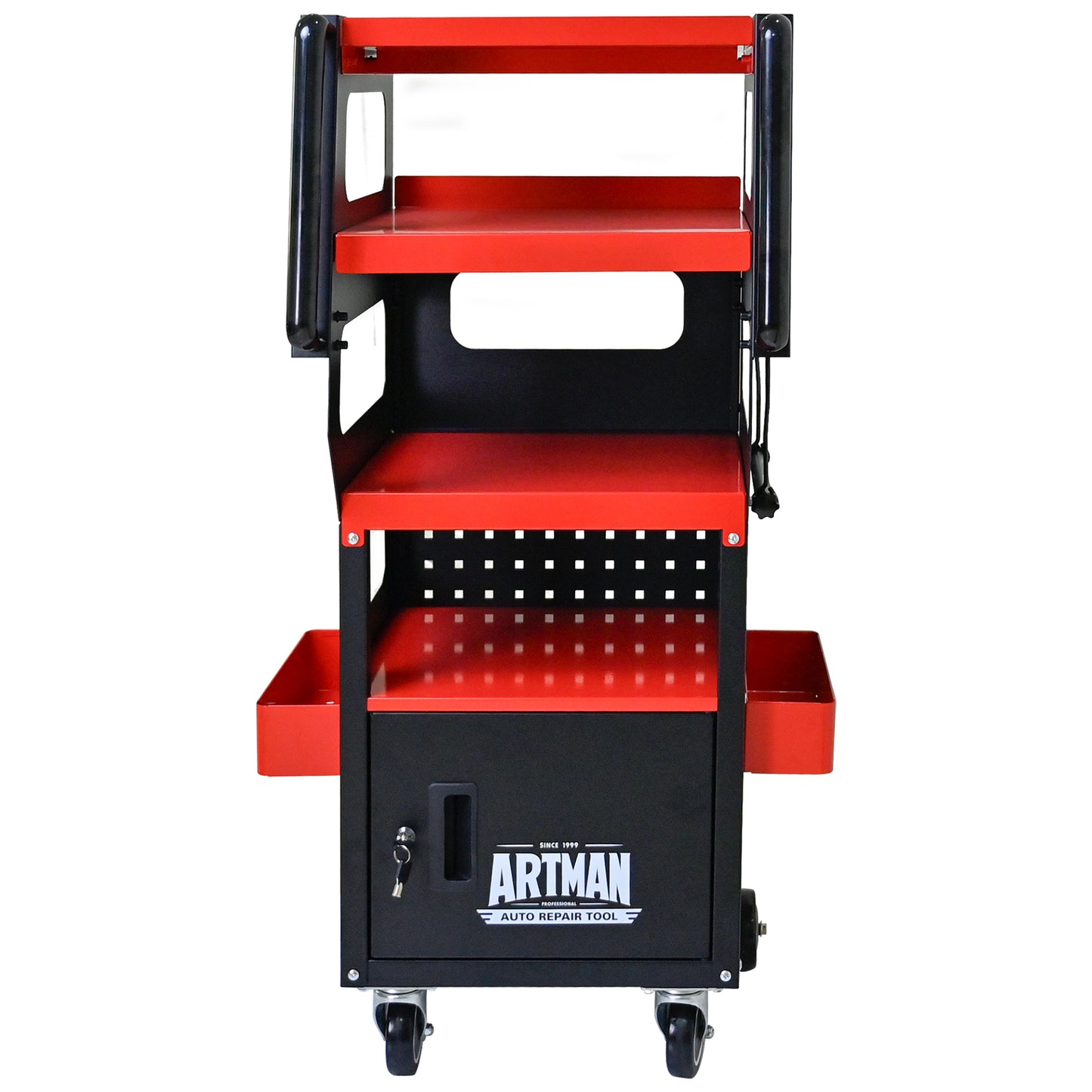 4-Level Multi-functional Diagnostic Trolley,Car Diagnostic Equipment Cart, With 360 Rotating And Lockable Casters-Black&Red