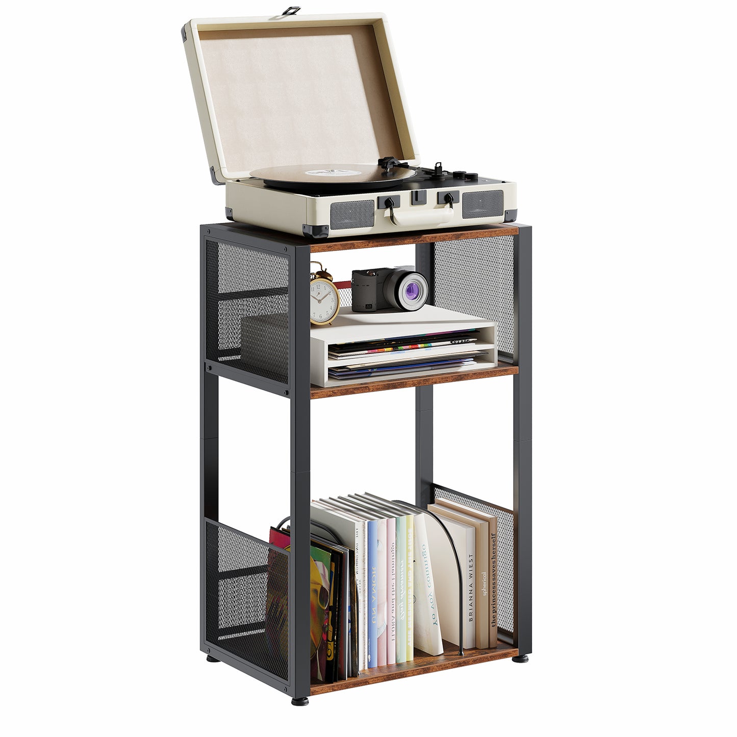 Three-tier Side Tables 2 Sets, A Storage-functional Record Player Stand That Can Hold Up To 1 00 Records, A Turntable Stand For Playing Vinyl Records