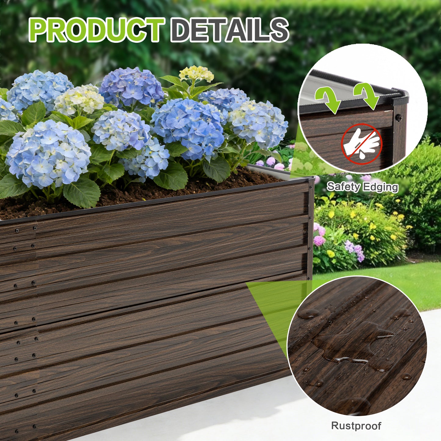 2-Pack 74.6in X35.4inx25in Raised Garden Bed Kit, Metal Elevated Planter Box, Open Drainage Base, 8 Reinforcing Rods, Rustproof Steel With Safety Edging -Easy Assembly For Vegetables, Flowers, Herbs
