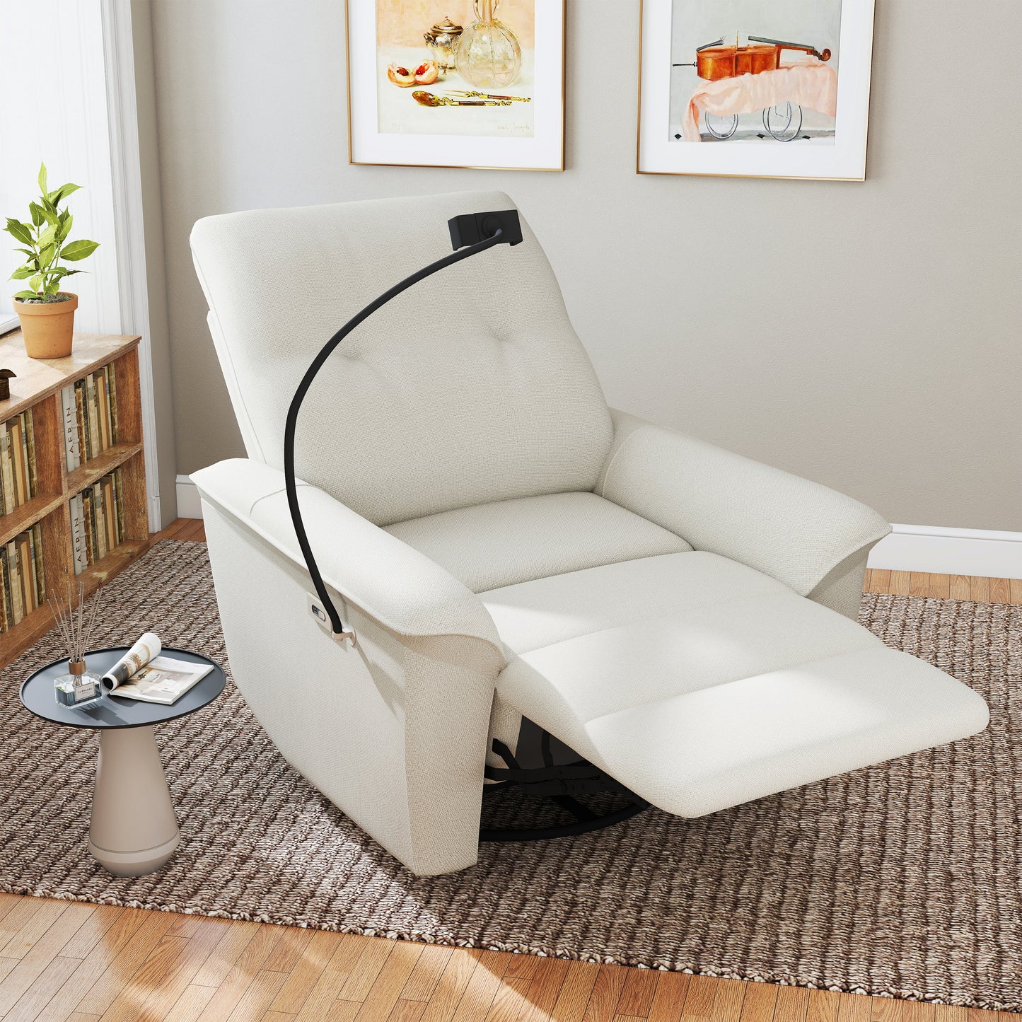 270 Power Swivel Rocker Recliner Chair W Phone Holder, Electric Glider Reclining Sofa With USB Ports, Power Swivel Glider, Rocking Chair Nursery Recliners For Living Room Bedroom Beige-gray