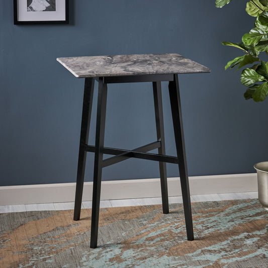 Modern Bar Height 42 Dining Table, Rubberwood Legs And Laminate Table Top, Paladina Marble Finish, Black