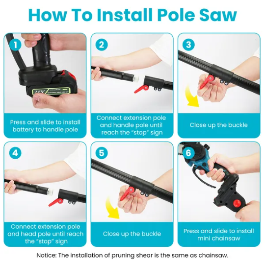 4 In 1 Cordless Pruning Shear And Electric Chainsaw With Max 5.5FT Extension Poles 4' 6' Pole Saw SK5 Blade Brushless Pruning Shear With 2Pcs 3.0Ah Batteries For Garden Yard GPCT5130