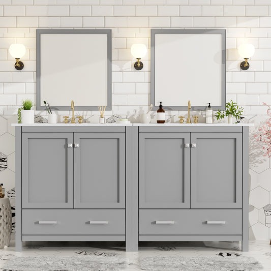 60 Grey Bathroom Vanity Set With Double Vanities Separate , Double Ceramic Sinks, Storage Shelf, And Divided Drawers Mirror Not Included Modern Bathroom Solution For Spacious Bathrooms