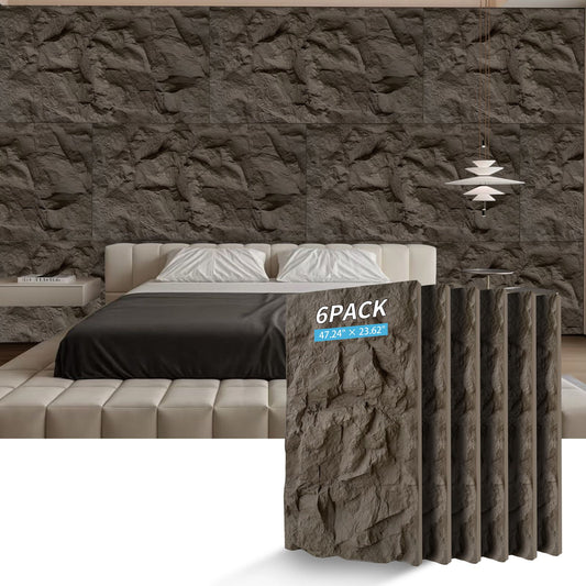 3D Faux Stone Wall Panels, 6 PCS PU Wainscoting Panel For Interior Wall Decor, Flame-resistant & Lightweight & Waterproof, For TV Wall, Office, Living Room, 47.24 X 23.62 Rock Stone Space Black