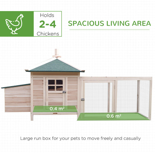 PawHut 77 Wooden Chicken Coop With Nesting Box, Cute Outdoor Hen House With Removable Tray, Ramp Run, For Garden Backyard, Natural