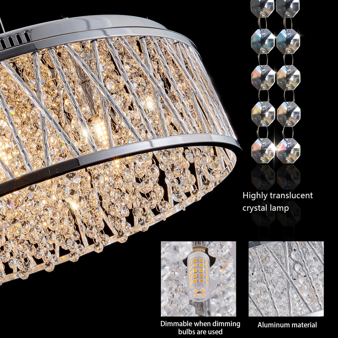 Modern Crystal Chandelier 19 Inches Aluminum Iron Round Ceiling Light Flush Mount Ceiling Light Fixture For Kitchen Island Dinning Bedrooms And Hallway Bulb Not Included