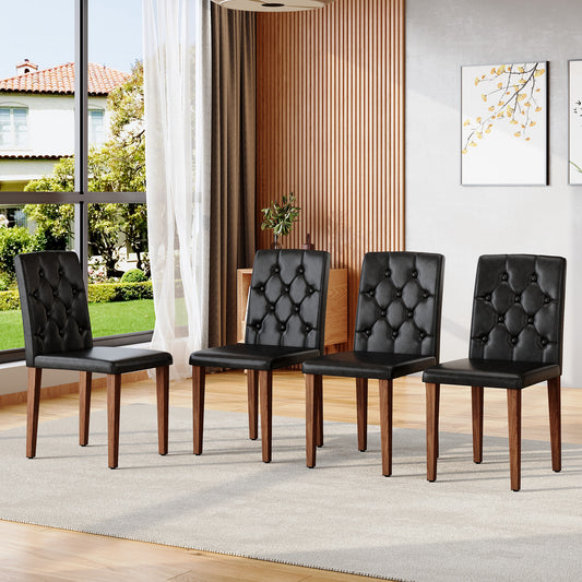 4-piece Set Of Black PU Dining Chairs Ergonomically Designed With A Buckle Backrest, 35 Inches High, Walnut Metal Legs, Combining Comfort And Texture. Very Suitable For Family Restaurants,hotel ,etc.