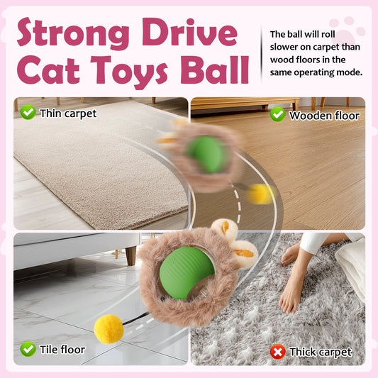 Interactive Toys Ball For Cats, Dog,Agile Moving Cat Ball ,Motion Activated Automatic Moving Ball With Lights,with Fluffy Tail And Bunny Ears For Indoor Pets