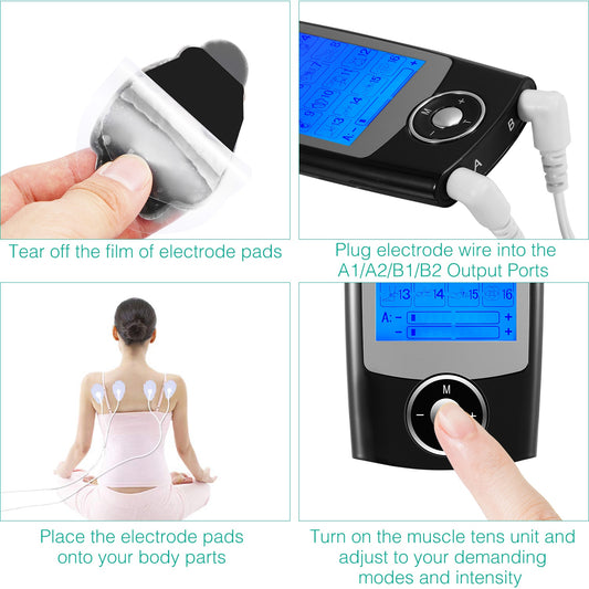 1Pc Rechargeable Tens Unit Machine Impulse Massager 16 Modes Pain Relief Body Massager Machine Muscle Stimulator With 2 Outputs And 6hrs Working For Relief Relaxing Fitness