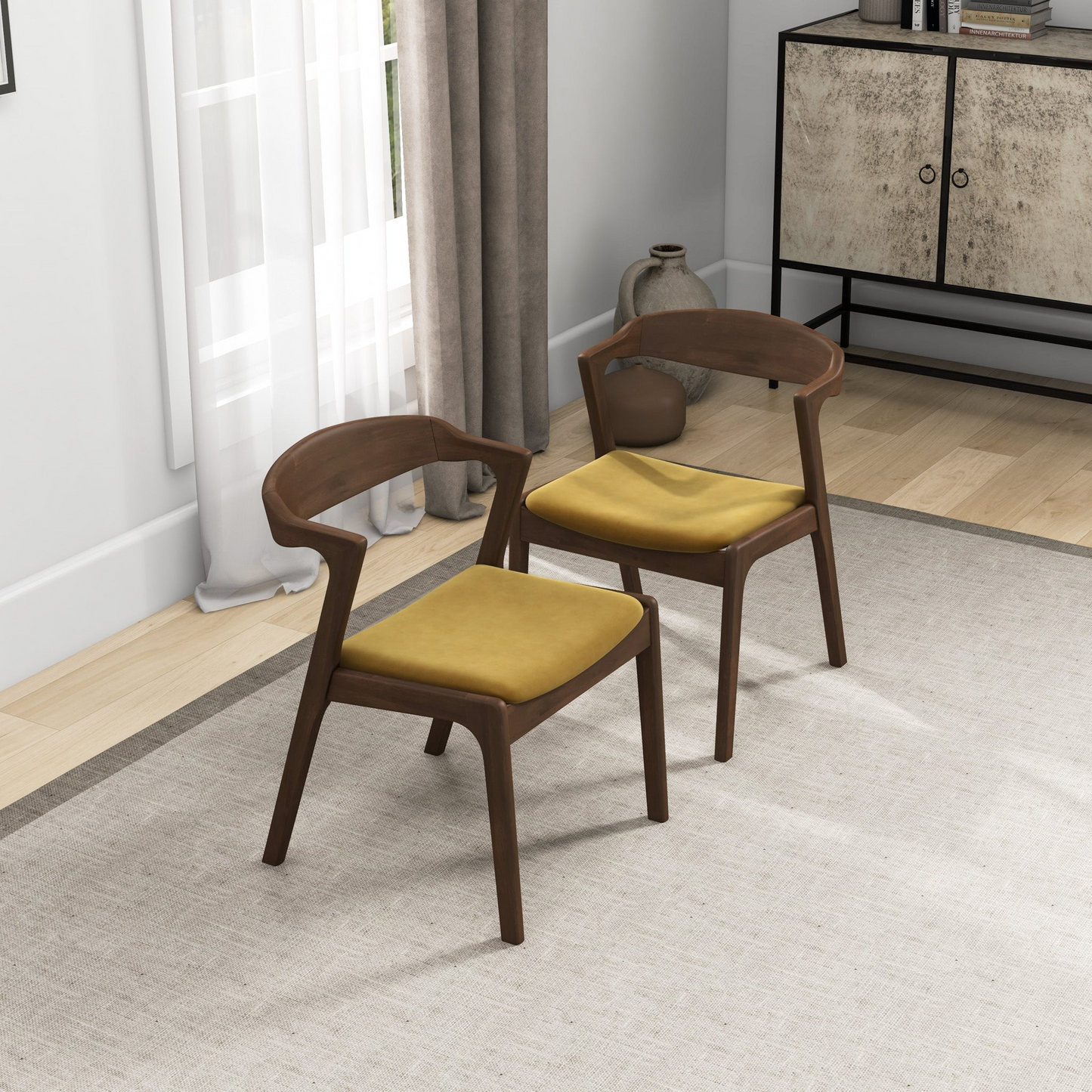 Dakota Dark Yellow Velvet Dining Chair Set Of 2